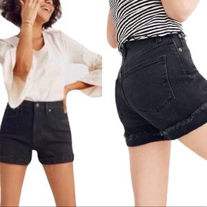Madewell Shorts High Waist Raw Hem Faded Black Denim Shorts 25